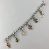 Bracelet, Silver Charm Christmas Themed Charms.  Size 7-1/2