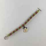 Bracelet, Child's Christmas Bracelet.  Red and Green Weave with Snowman Charm  Size 5-3/4"