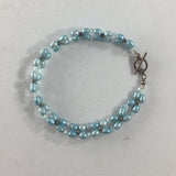 Handmade Weave Bracelet with Blue Beads and Crystals and Sterling spacers.  Size 6-1/4"