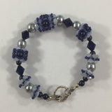 Bracelet, Handmade beads with Blue Swarovski Pearls and Fire Polished Czech Beads. Size 6-1/2"