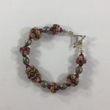 Bracelet, 7 handmade beads with Mauve Swarovski Pearls and Pink Fire Polished Czech Beads