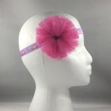 Stitched Headband for a baby age 6 - 12 mos.  Pretty Pink Ribbon Bow is on a hair-clip so it can be worn without the headband.