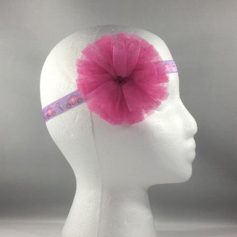 Stitched Headband for a baby age 6 - 12 mos.  Pretty Pink Ribbon Bow is on a hair-clip so it can be worn without the headband.