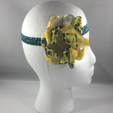 Stitched Headband for a child age 18 - 24 mos.  Pretty Green and Yellow Ribbon Bow is on a hair-clip so it can be worn without the turquoise patterned headband shown in the picture.