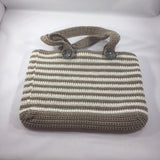 Handbag Striped Brown and Cream,  2 Handles with 9" drop.   12" Wide x 9-1/2" Deep.  Sits at waist from shoulder.