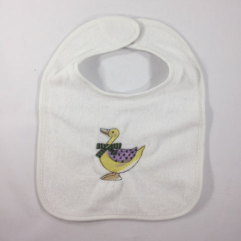 Embroidery, White Baby Bib, Yellow Duck