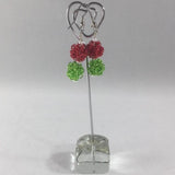 Necklace, Christmas White, Green and Red Weave Glass Seed Beads and 3 Green Ball Dangles, Size 23"