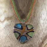 Necklace, Green and Orange Rope with Lampwork Heart