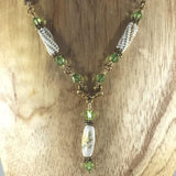 Necklace, Beaded Components and Peridot Swarovski, White