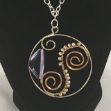 Necklace, Sterling and Copper wire wrapped pendant necklace