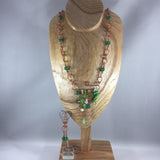 Copper wire wrap necklace with green glass beads