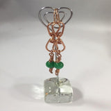 Necklace, Copper wire wrap necklace with green glass beads