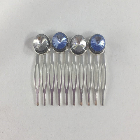Blue and Crystal Beaded Hair Comb, Silver