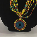 SET, Yellow Multiple strand necklace with hand beaded pendant.
