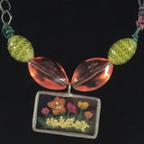 Necklace, Gunmetal, Flower Glass Pendant