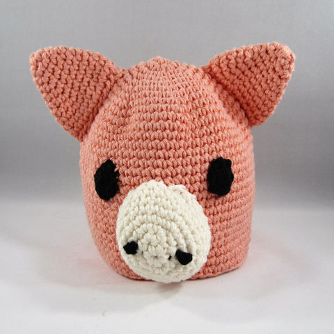 Crochet Hat, Peach Wiggly Piggy.  Cotton Yarn.  Size Newborn to 6mos.  Amigurumi pattern. Machine wash gentle cold.  Do not put in dryer.