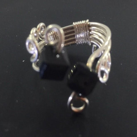 Ring, Sterling Wire Wrap with 2 Black Swarovski Cubes.  Size 6
