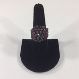 Beaded Red and Purple Glass Seed Bead Band with green accents
