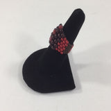 Ring, Red and Black Glass Seed Bead Ring.  Size 6.5