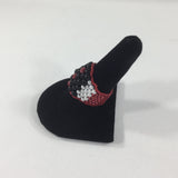 Ring, Red, Black and White Glass Seed Bead Weave, Size 9