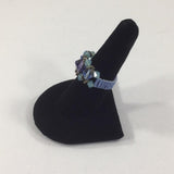 Ring, Blue beaded ring with Blue Swarovski Bicone bead and smaller blue Swarovski Bicone Accents.  Size 7-1/2