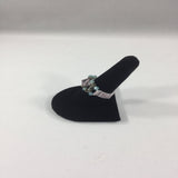 Ring, Beaded Pink Swarovski Bicone with Turquoise Swarovski accents bicones.  Crystal white glass seed bead band.  Size 9-1/2