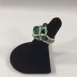 Ring, Turquose Swarovski with Crystal Czech Polished Beads, Size 6
