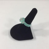 Ring, Beaded Crystal Swarovski Cube and 2 accent beads, Turquoise Glass Seed Bead Band  Size 8