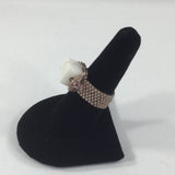 Ring, Large White Cube and Swarovski bicone accents.  Pink Glass Seed Bead Band.  Size 7-1/2