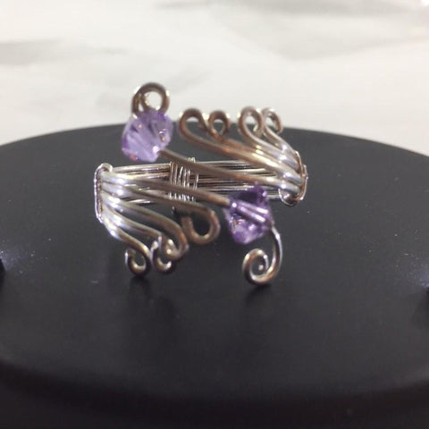 Ring, Sterling Wire Wrap with 2 Light Amethyst Swarovski's.  Size 8