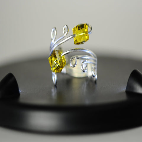 Ring, Sterling Wire Wrap with 2 Citrine Swarovski Cubes.  Size 7 1/2