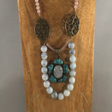 Necklace, Light pink and Marbled Light Blue Beads