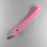 Wrist Strap Key Ring Holder, White with Lilac Polka Dots.  Can wrap on wrist or hang on hook.