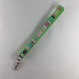 Wrist Strap Key Ring Holder, Green with Colored Stripes.  Can wrap on wrist or hang on hook.