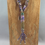 Necklace, Pink and Lilac braided strands, lamp work focal bead.