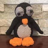 Crocheted and Stuffed Sitting Penguin.  Cotton Yarn.  Zoomigurumi pattern.  7" tall