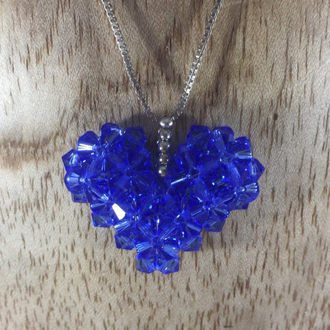 Hand Beaded Blue Heart Pendant made with Swarovski Beads