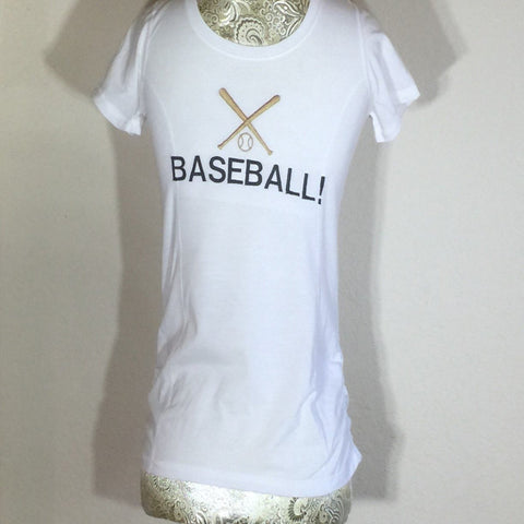 White Embroidered Child T-Shirt with the word Baseball across the front in capital letters. Size Large (10-12)