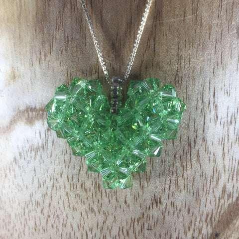 Hand Beaded Heart Pendant made with Light Green Swarovski Beads