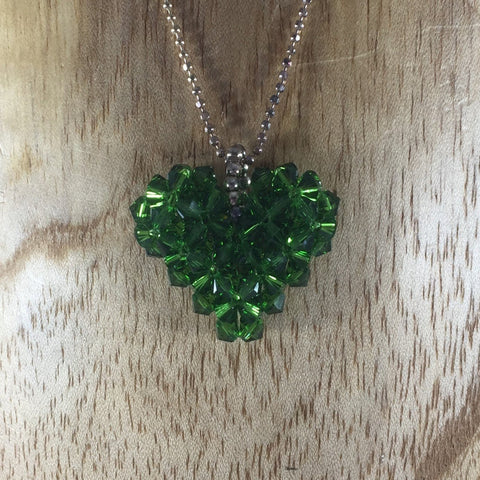 Hand Beaded Heart Pendant made with Green Swarovski Beads