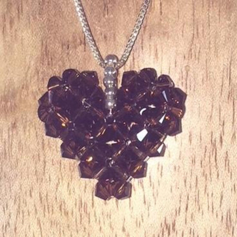 Hand Beaded Heart Pendant with Brown Swarovski Crystals.