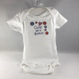 Onsie, Baby Onsie for age 0-3mos.  Embroidered with Buttons and the words "Cute As A Button"