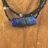 Necklace, Strung, 3 Strands Czech fire polished glass beads, Blue Focal Bead, Sterling