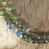Necklace, Strung 2 Strands, Green and Pastel Czech Fire Polish Beads, Sterling