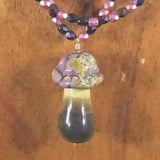 Necklace, Strung, 2 Strands, Purple Czech fire polished glass beads, Mushroom Focal, Sterling