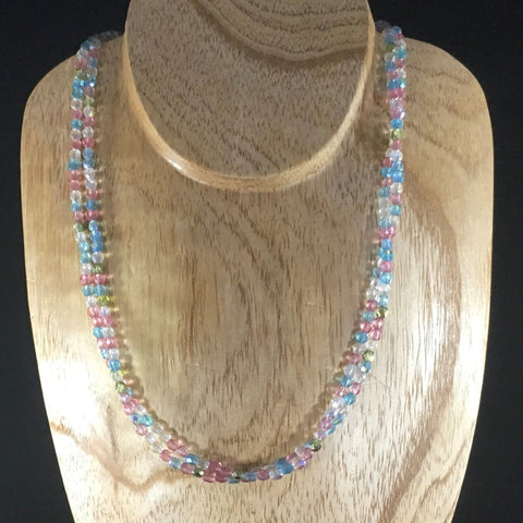 Strung, 2 Strands Pastel Czech Fire Polished Glass Beads.  Sterling clasp.  Necklace length 18"