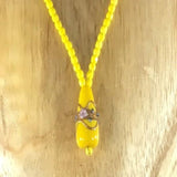Necklace, Strung, Yellow Check Beads and Yellow Lampwork Focal, Sterling