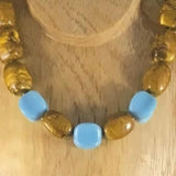 Necklace, Choker, Brown/Gold and Blue Nuggets