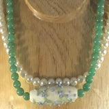 Necklace, 2 Strands Strung Pearls and Amazonite Beads, Lampwork Focal