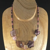 Necklace, Strung with Amethyst and Pink Czech Beads and Purple Lampwork Beads